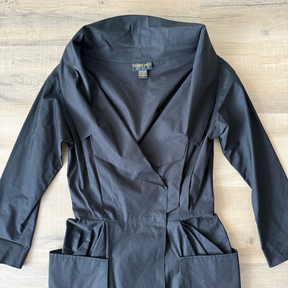 Vintage Donna Karan New York 1990s Black Cotton Utility Cargo Dress - 6 (Small) - Picture 3 of 6